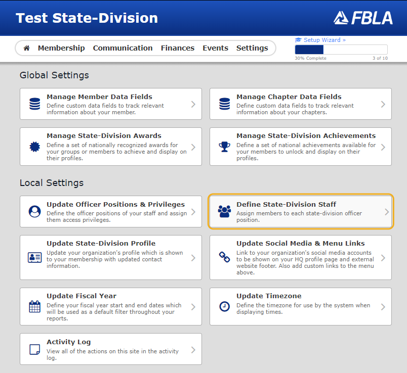 Click on "Define State-Division Staff"